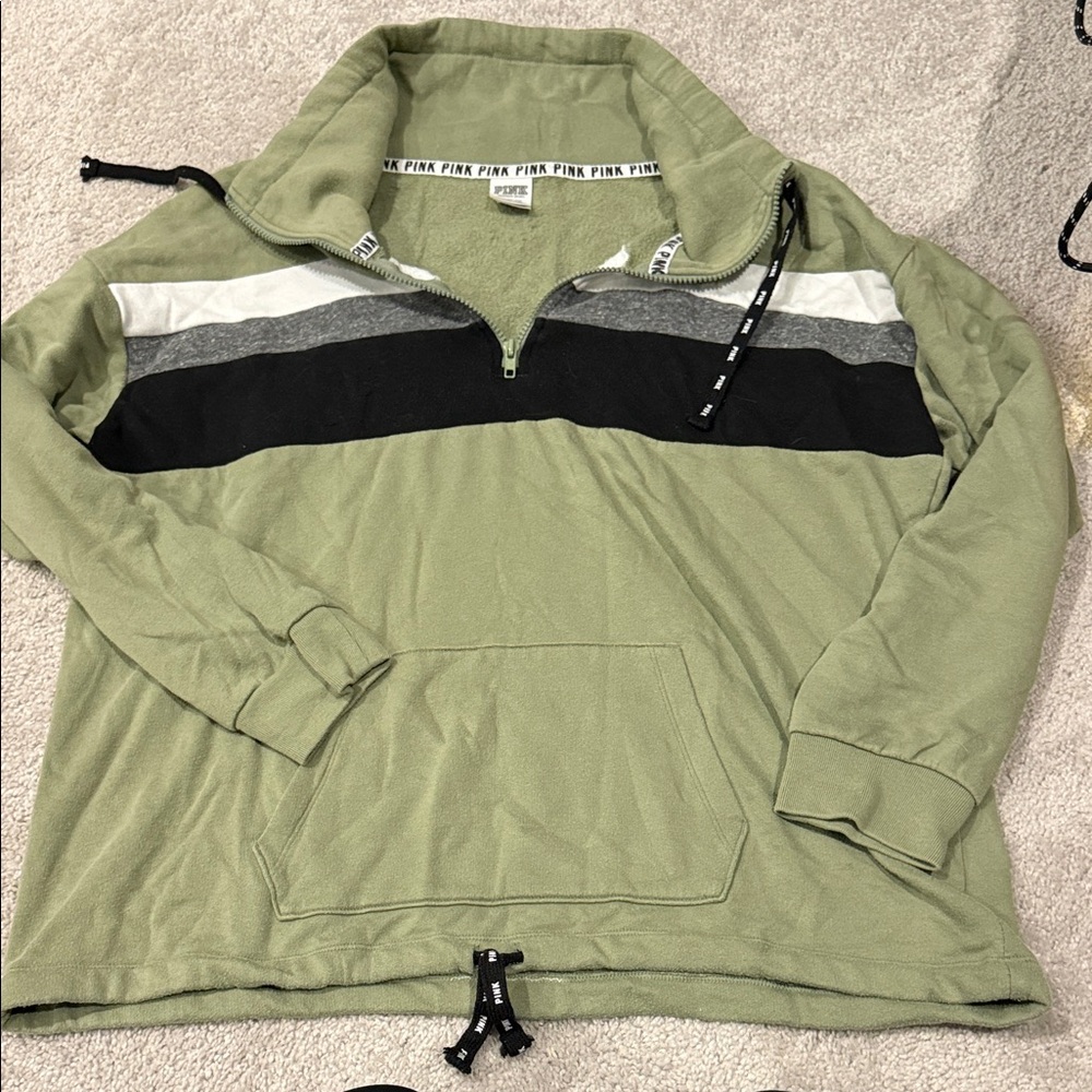 PINK Victoria's Secret Women’s Zip-Up Sweater in Green and Black